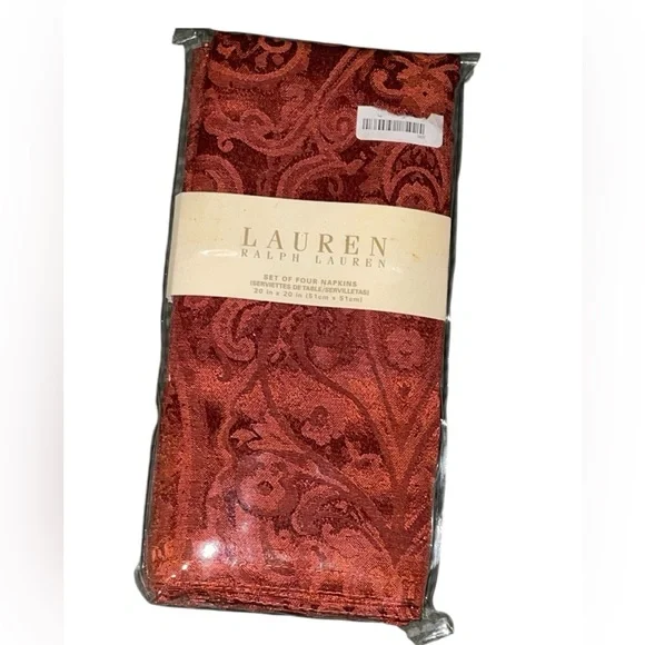 LAUREN Ralph Lauren Cloth Napkins 4-pack Dressage Red Rust Paisley 20"×20" NEW